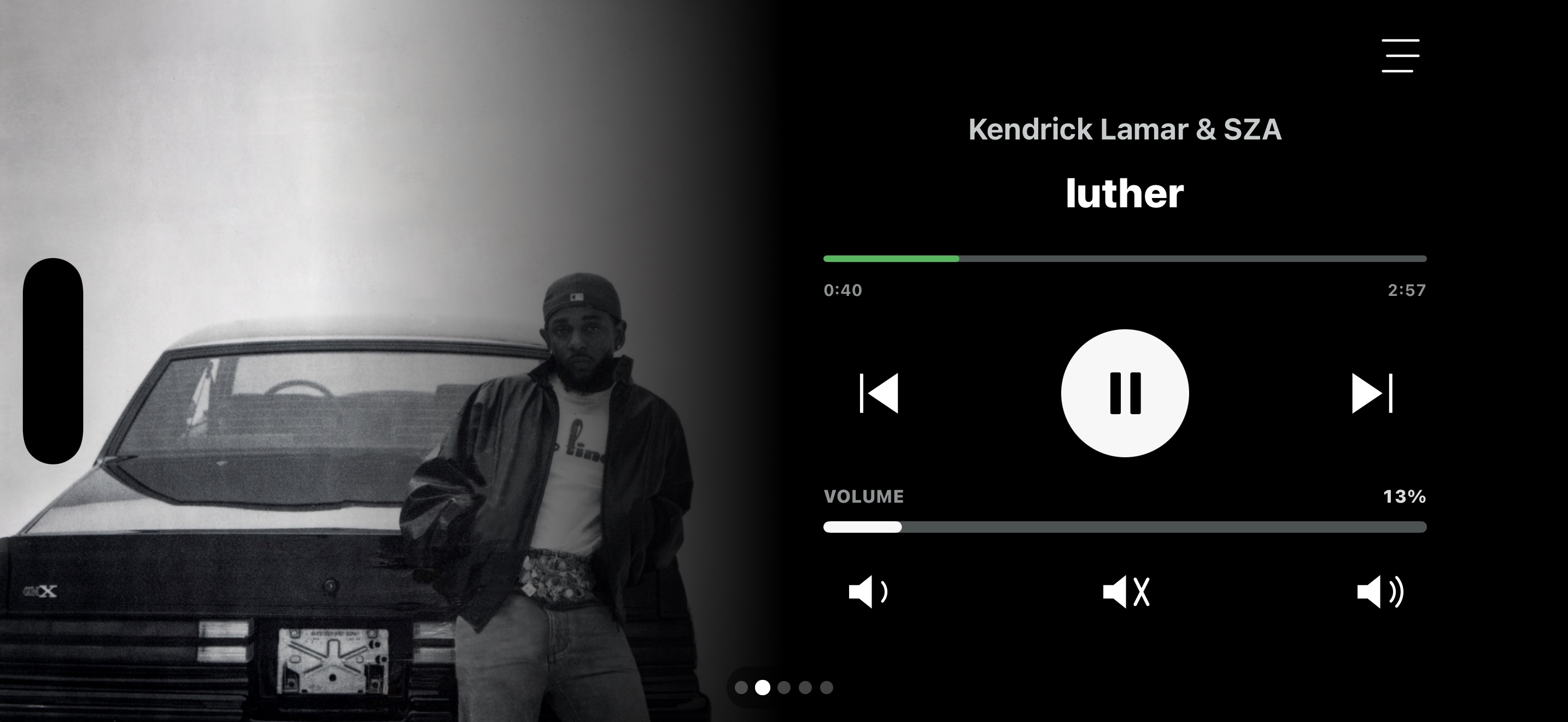 WingDeck Music mode with album art, playback, progress, and volume controls